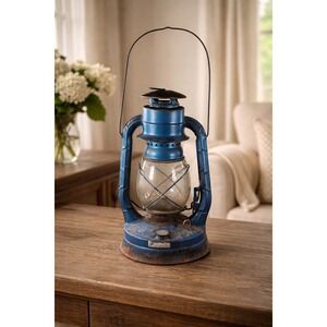 Vintage Dietz Air Pilot Lantern Blue Kerosene Oil Lamp 13.5" Tall
